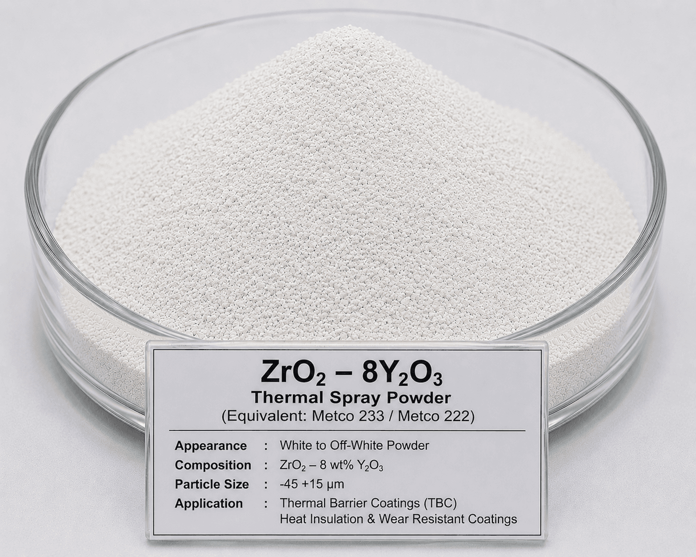 ZrO₂ – 8Y₂O₃ Thermal Spray Powder (Metco 233 / Metco 222) ZrO₂ – 8Y₂O₃ Thermal Spray Powder (Metco 233 / Metco 222)